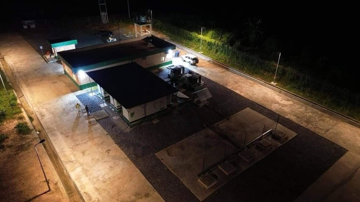 Lofa mini-grid powerhouse illuminated during night operations