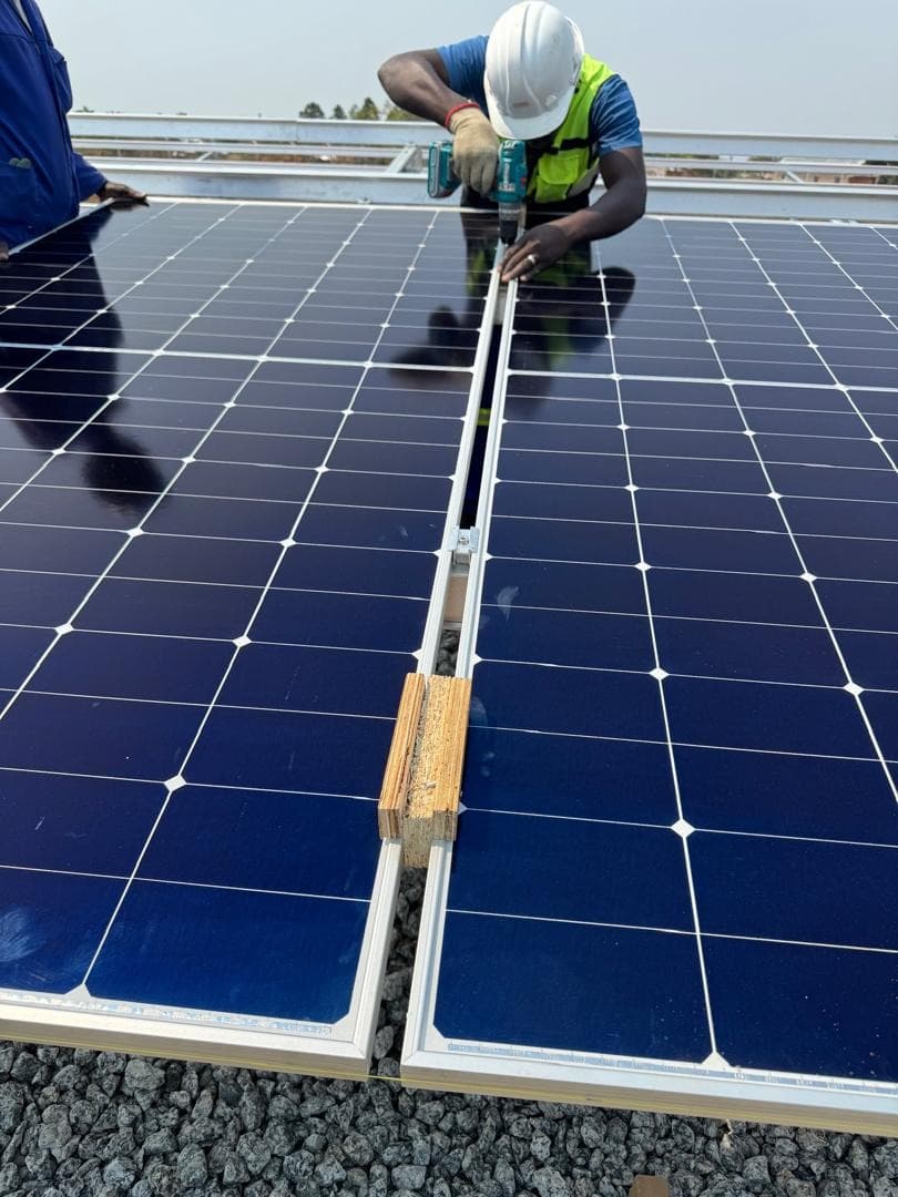 Close-up of photovoltaic module installation work from Solarmai's project archive